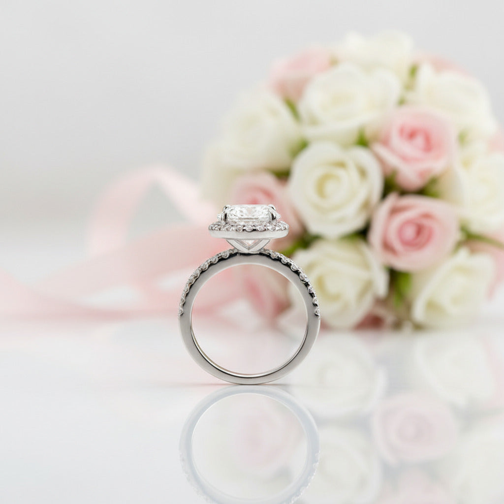 White Gold Halo Oval Cut Diamond Option Engagement Ring-Black Diamonds New York