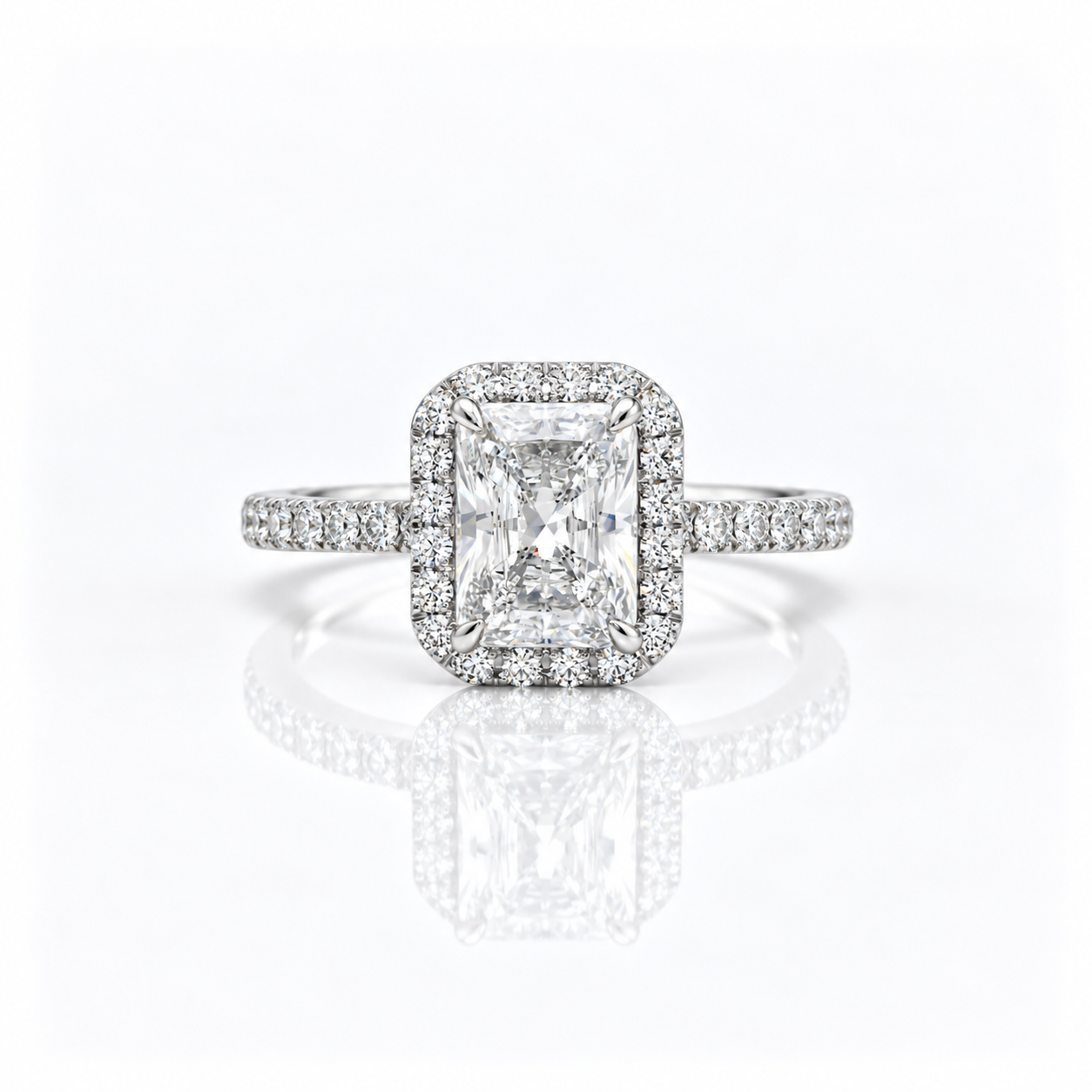 White Gold Halo Radiant Cut Diamond Option Engagement Ring-Black Diamonds New York