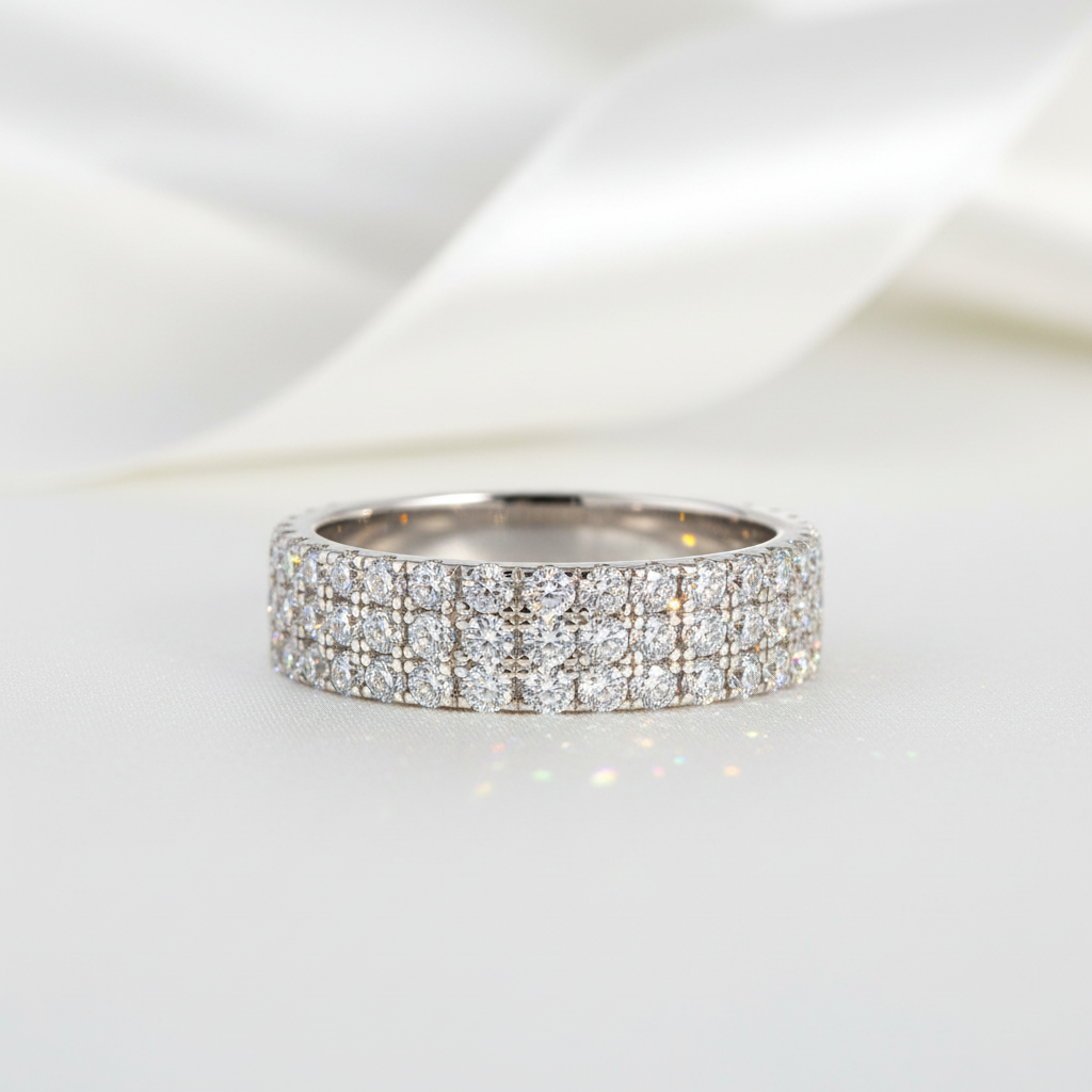 White Gold Pave Diamond Option Ring Band-Black Diamonds New York
