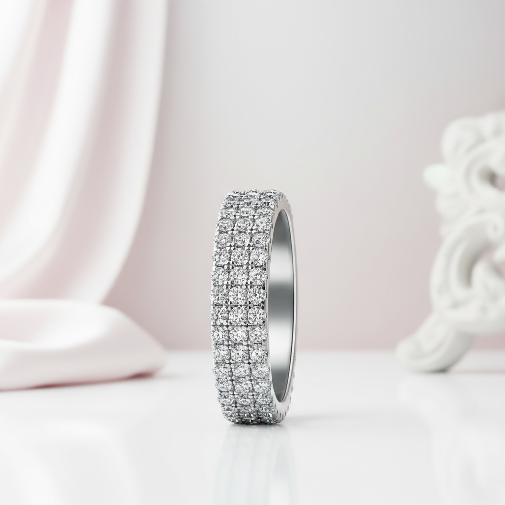 White Gold Pave Diamond Option Ring Band-Black Diamonds New York