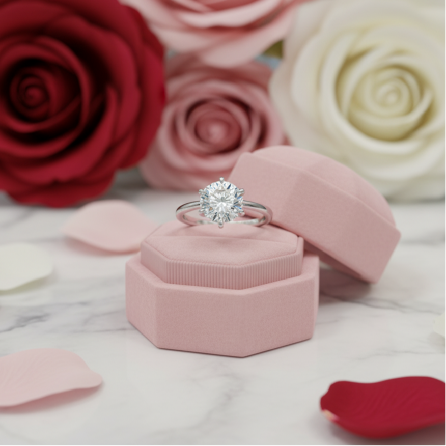 White Gold Round Cut Diamond Solitaire Engagement Ring-Black Diamonds New York