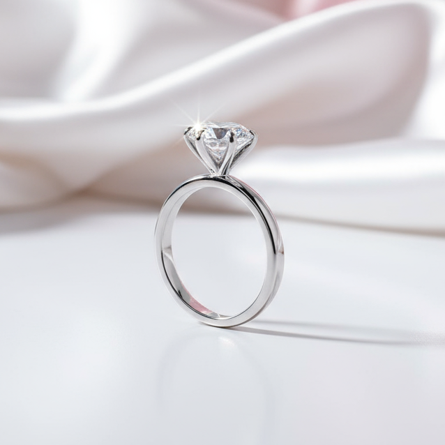 White Gold Round Cut Diamond Solitaire Engagement Ring-Black Diamonds New York