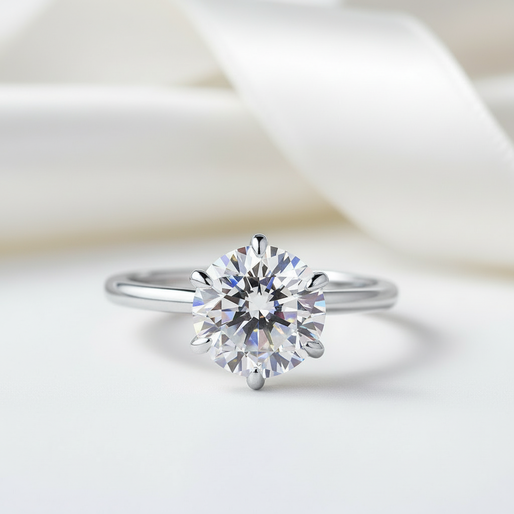 White Gold Round Cut Diamond Solitaire Engagement Ring-Black Diamonds New York