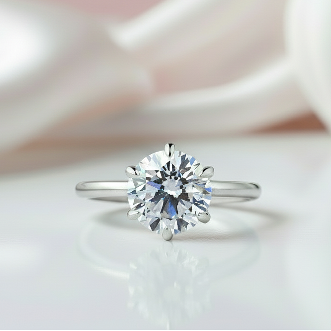 White Gold Round Cut Diamond Option Solitaire Engagement Ring-Black Diamonds New York
