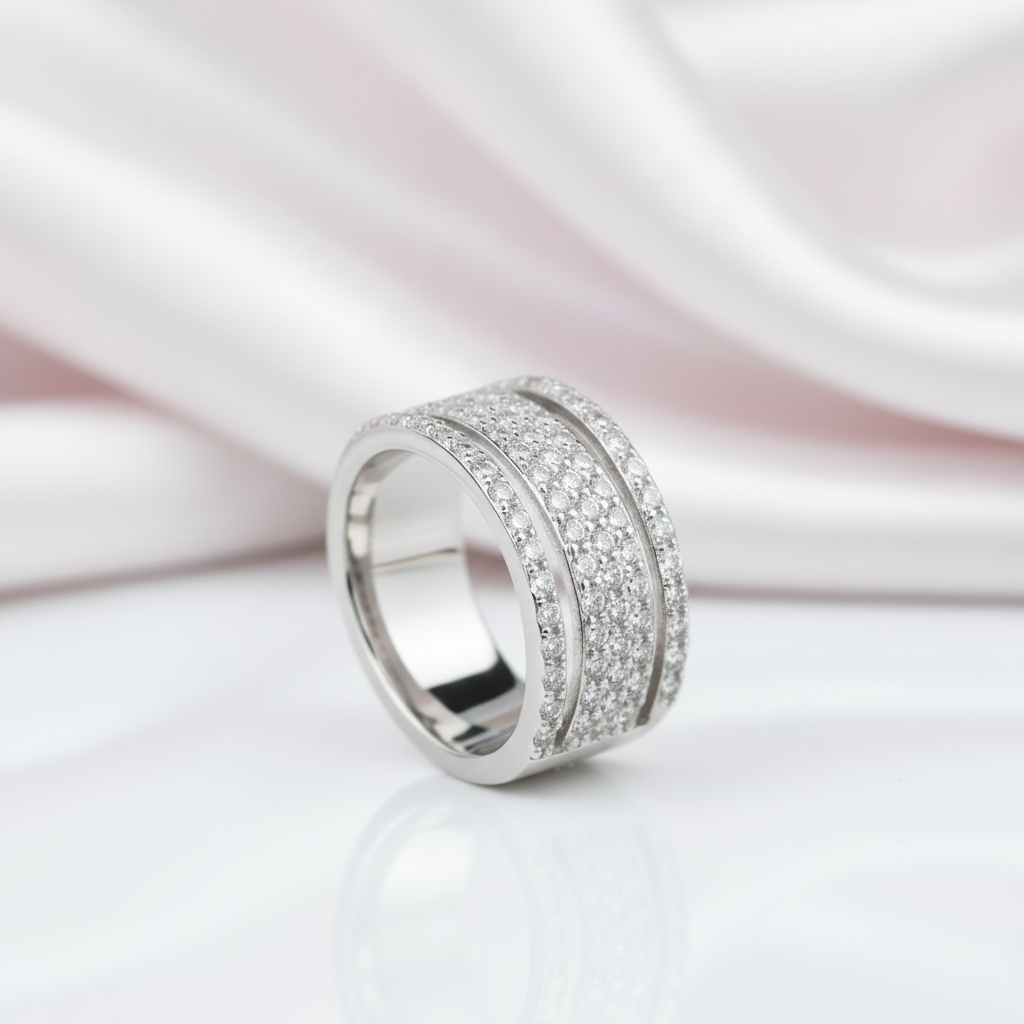 Diamond Band Wide Platinum Wedding Band Unique Ladies Diamond