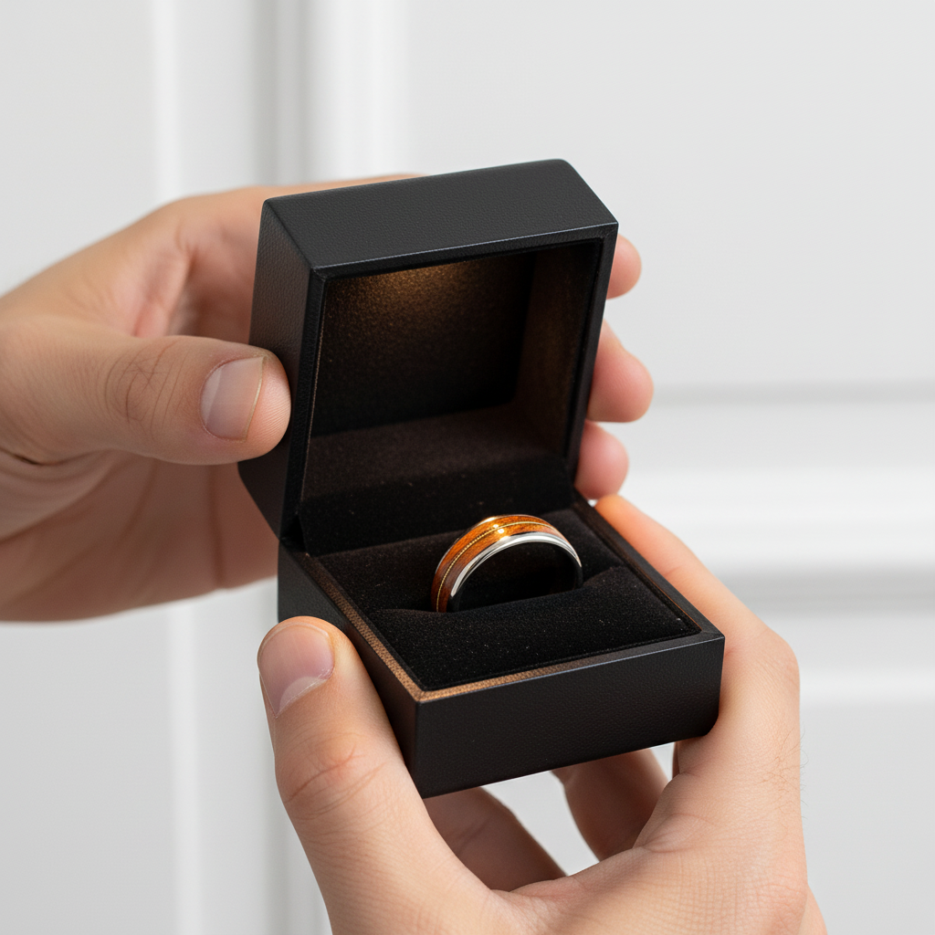 Wood & Guitar String Tungsten Men's Wedding Band-Black Diamonds New York