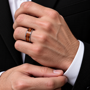 Wood & Guitar String Tungsten Men's Wedding Band-Black Diamonds New York
