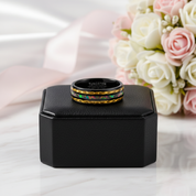 Yellow Carbon Fiber and Opal Inlaid Black Tungsten Men's Ring-Black Diamonds New York