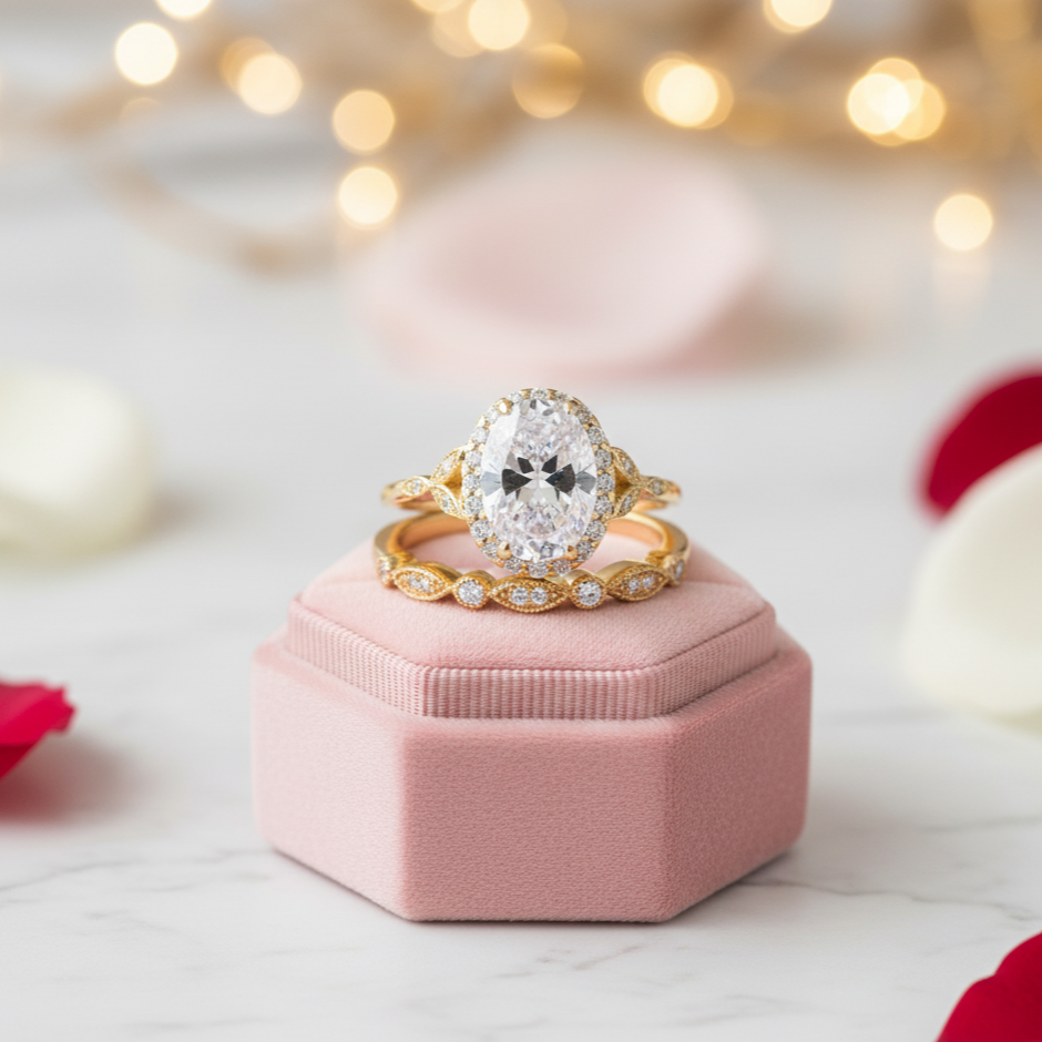 Yellow Gold 2.0ct Oval Cut Wedding Set-Black Diamonds New York