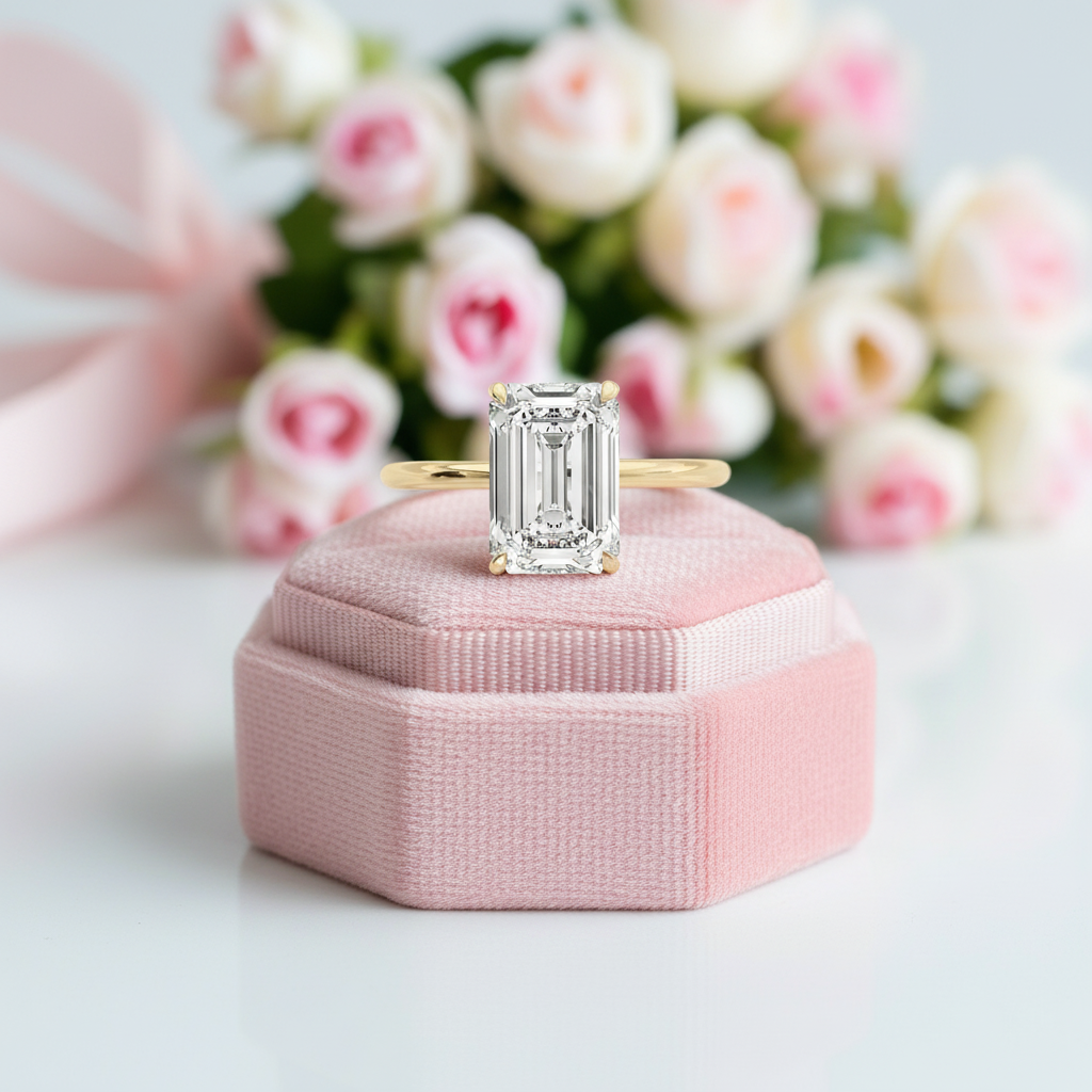 Yellow Gold Emerald Cut 3.5 Carat Solitaire Engagement Ring-Black Diamonds New York