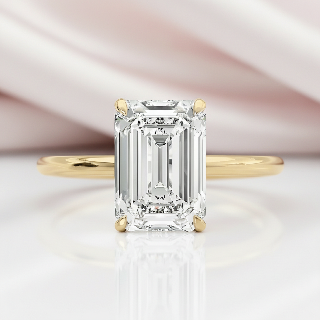 Yellow Gold Emerald Cut 3.5 Carat Solitaire Engagement Ring-Black Diamonds New York