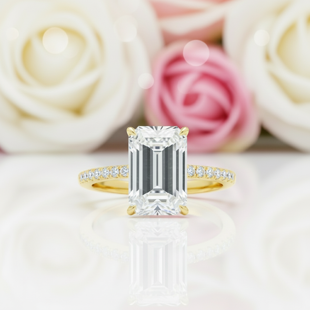 Yellow Gold Emerald Cut Diamond Engagement Ring-Black Diamonds New York