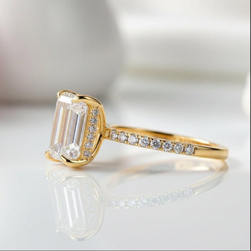 Yellow Gold Emerald Cut Diamond Engagement Ring-Black Diamonds New York