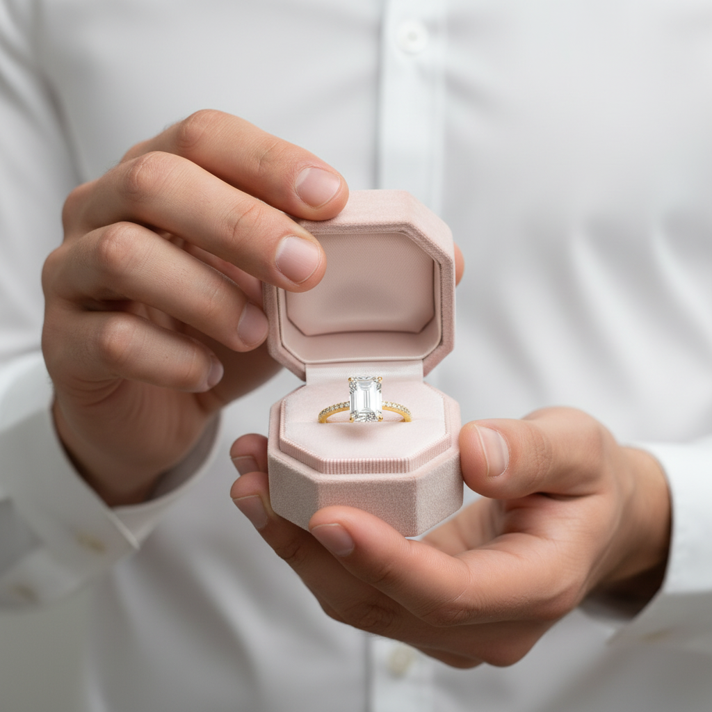 Yellow Gold Emerald Cut Diamond Engagement Ring-Black Diamonds New York