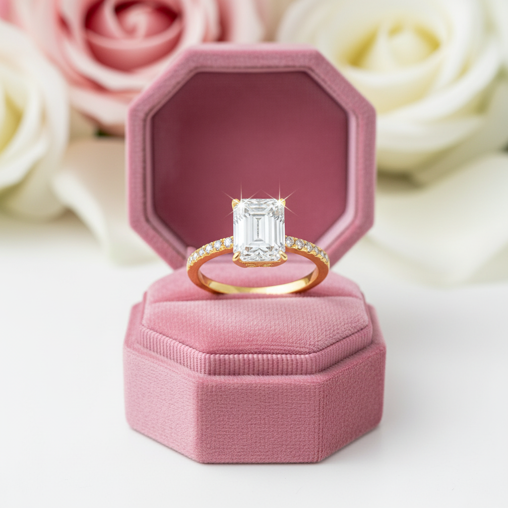 Yellow Gold Emerald Cut Diamond Engagement Ring-Black Diamonds New York