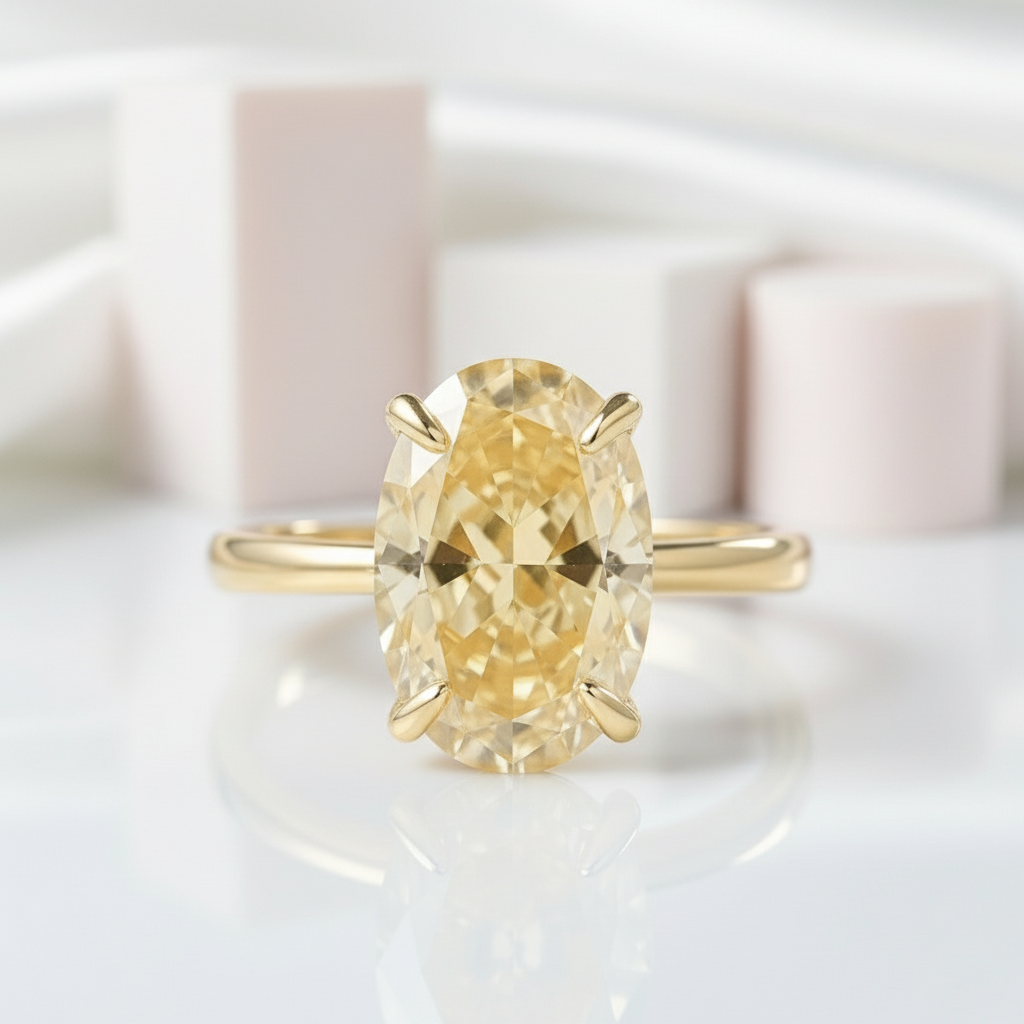 Yellow Gold Oval Cut Diamond Engagement Ring-Black Diamonds New York