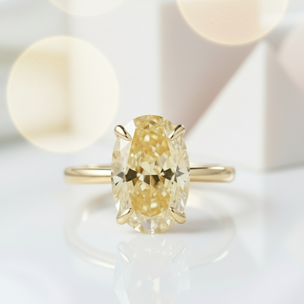 Yellow Gold Oval Cut Diamond Engagement Ring-Black Diamonds New York