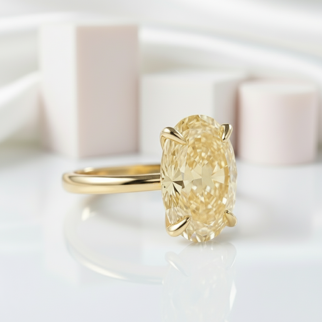 Yellow Gold Oval Cut Diamond Engagement Ring-Black Diamonds New York