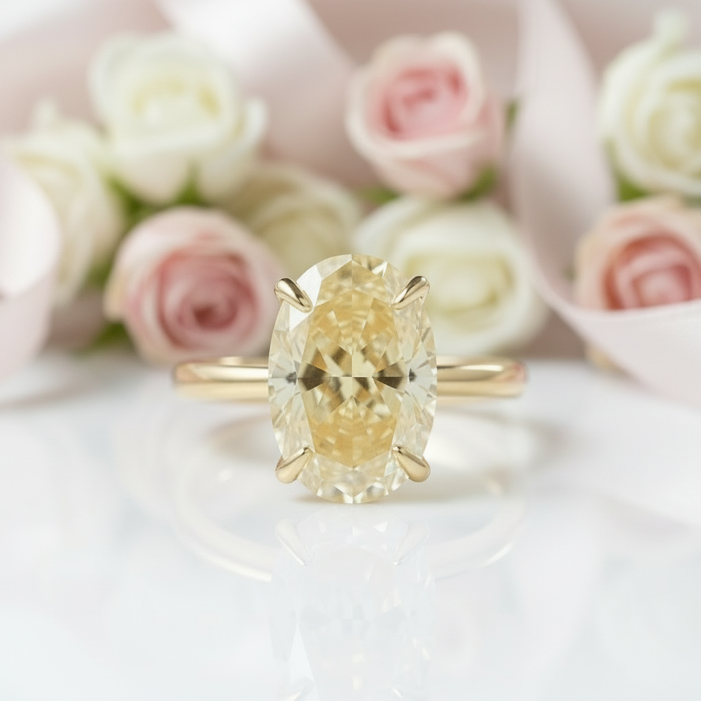 Yellow Gold Oval Cut Diamond Engagement Ring-Black Diamonds New York