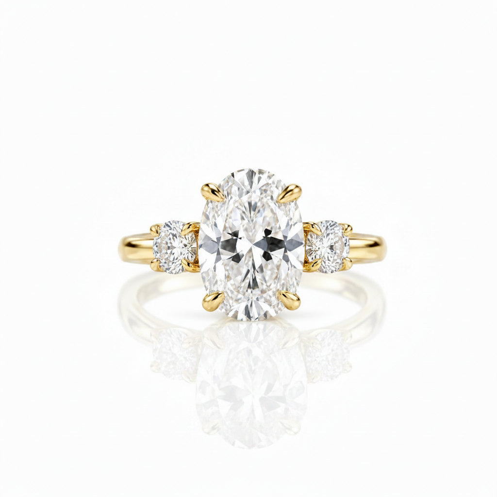 Yellow Gold Oval Cut Diamond Option Three Stone Engagement Ring-Black Diamonds New York