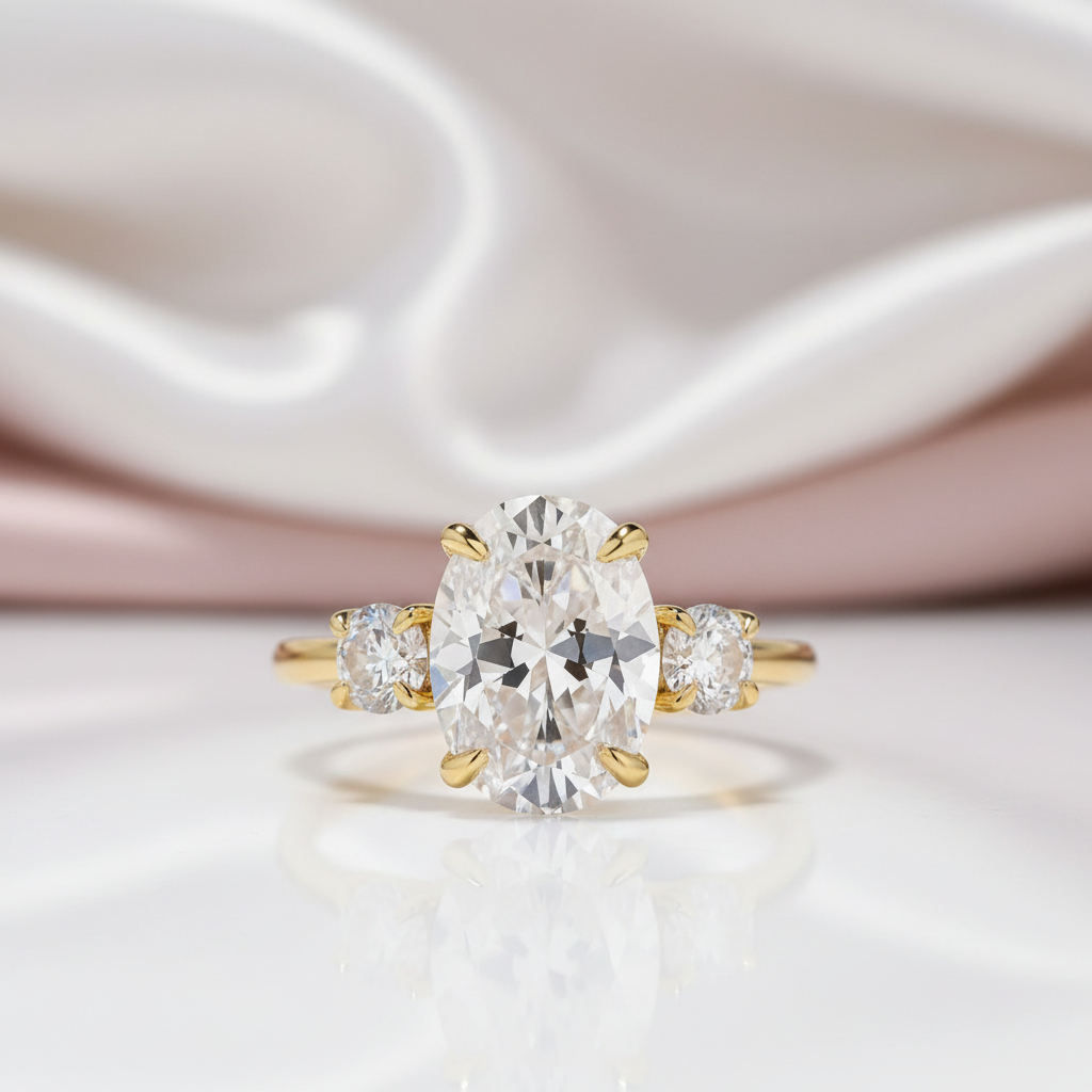 Yellow Gold Oval Cut Diamond Option Three Stone Engagement Ring-Black Diamonds New York
