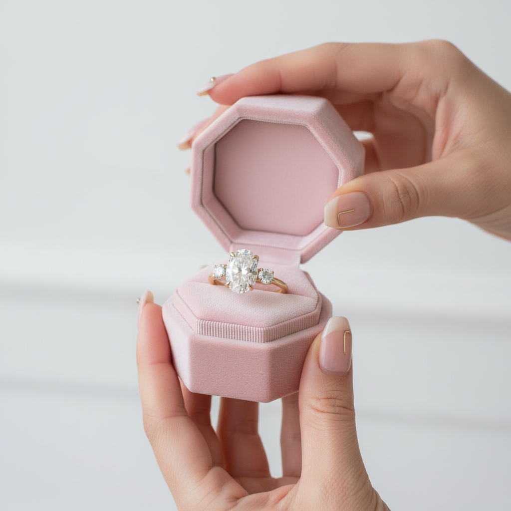 Yellow Gold Oval Cut Diamond Three Stone Engagement Ring-Black Diamonds New York