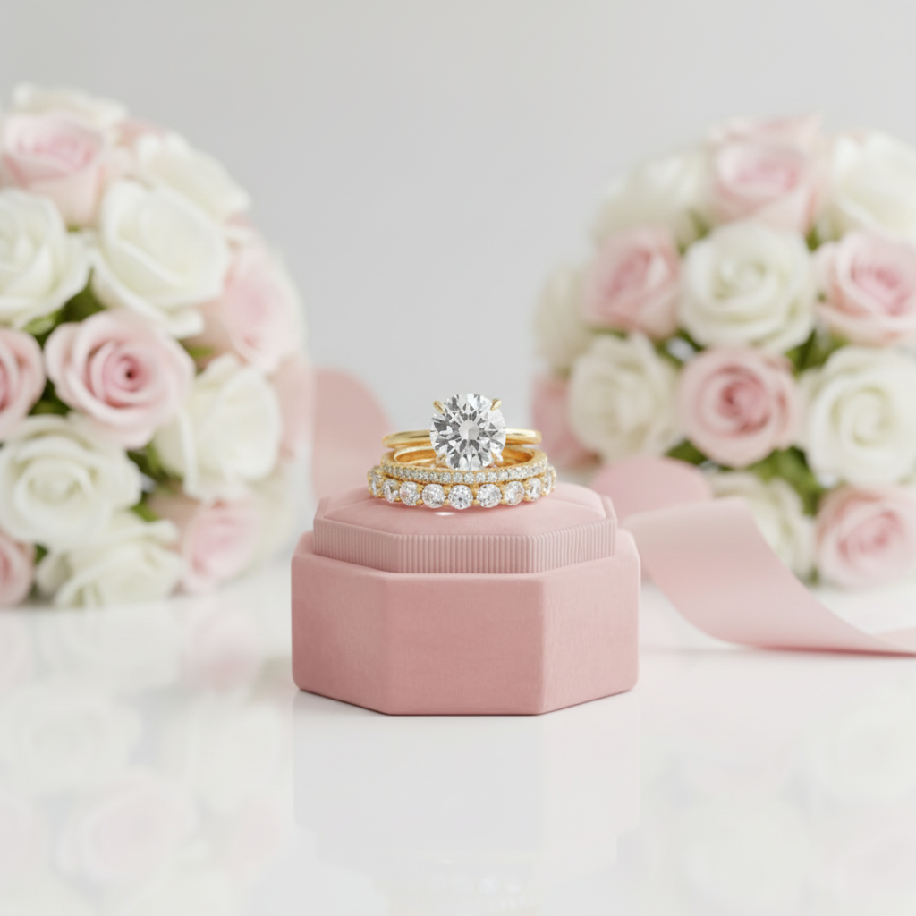 Yellow Gold Round Cut 3PC Wedding Ring Set-Black Diamonds New York