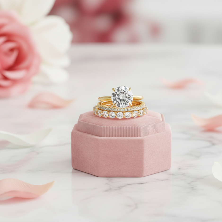 Yellow Gold Round Cut 3PC Wedding Ring Set-Black Diamonds New York