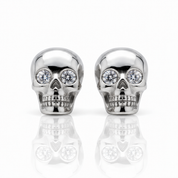Yellow Gold Skull Diamond Option Screw Stud Earrings-Black Diamonds New York
