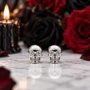 Yellow Gold Skull Diamond Option Screw Stud Earrings-Black Diamonds New York