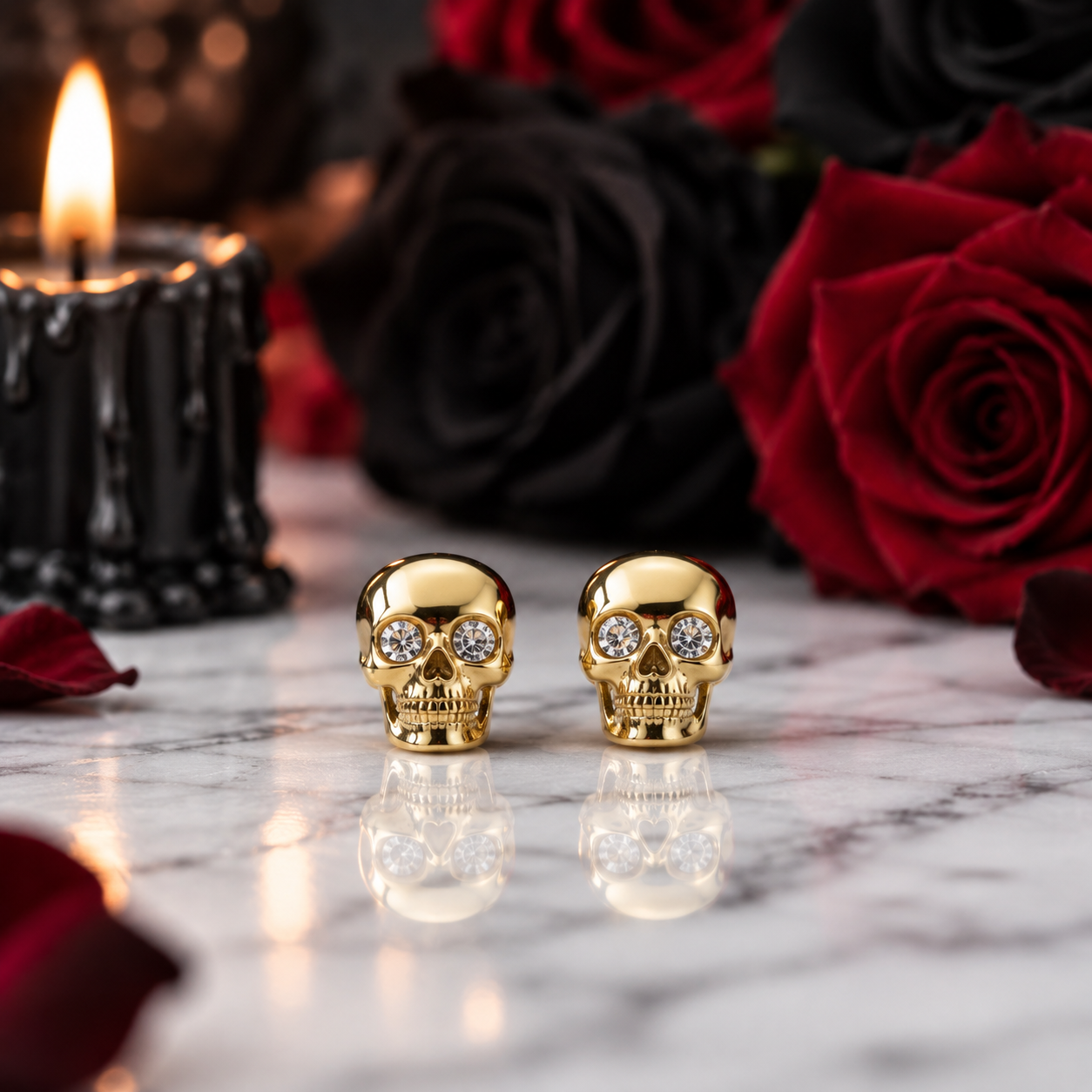 Yellow Gold Skull Diamond Option Screw Stud Earrings-Black Diamonds New York
