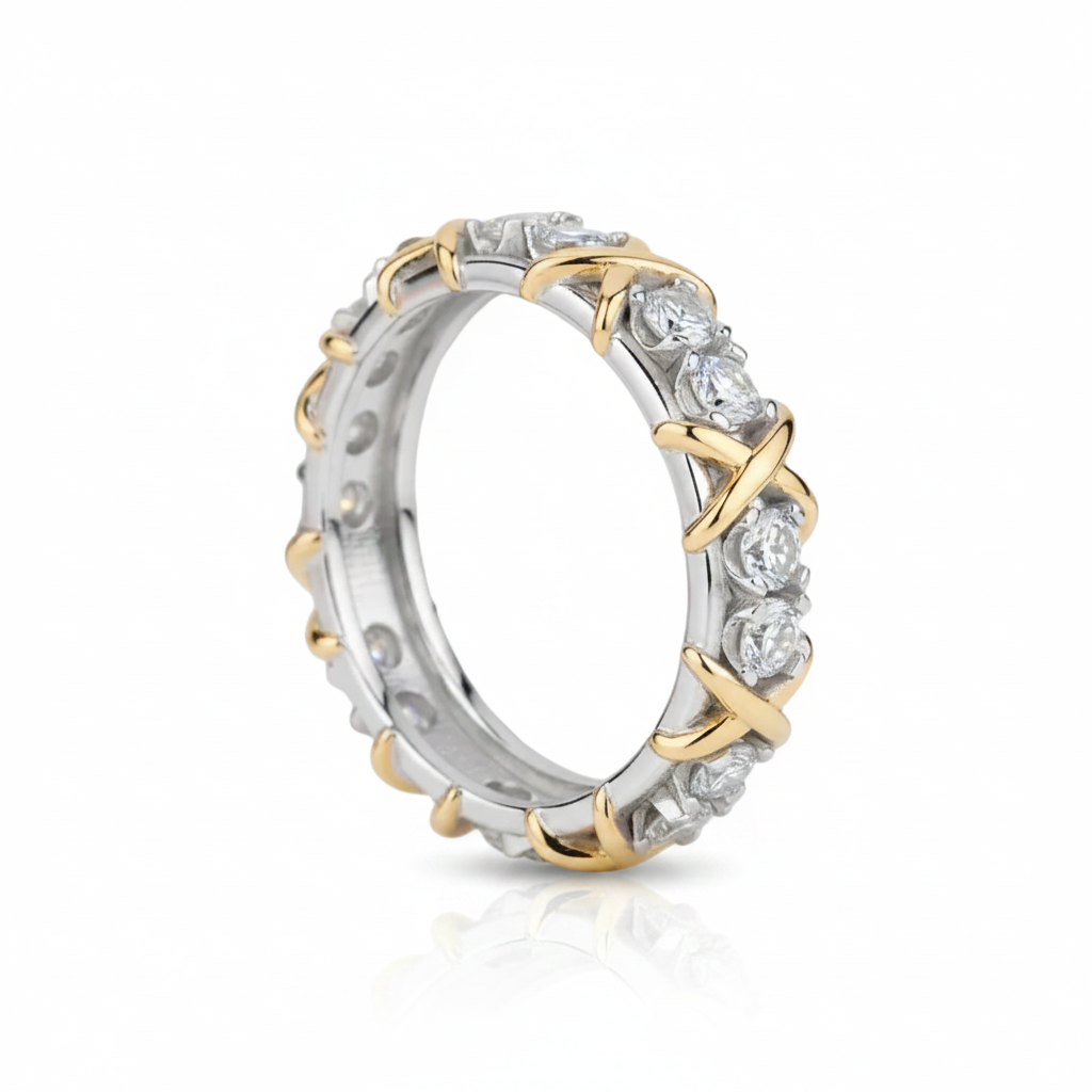 Yellow Gold X Diamond Option Two-Tone Wedding Band-Black Diamonds New York
