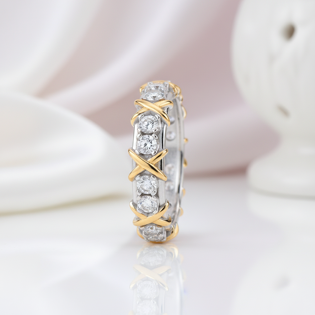 Yellow Gold X Diamond Option Two-Tone Wedding Band-Black Diamonds New York