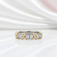 Yellow Gold X Diamond Option Two-Tone Wedding Band