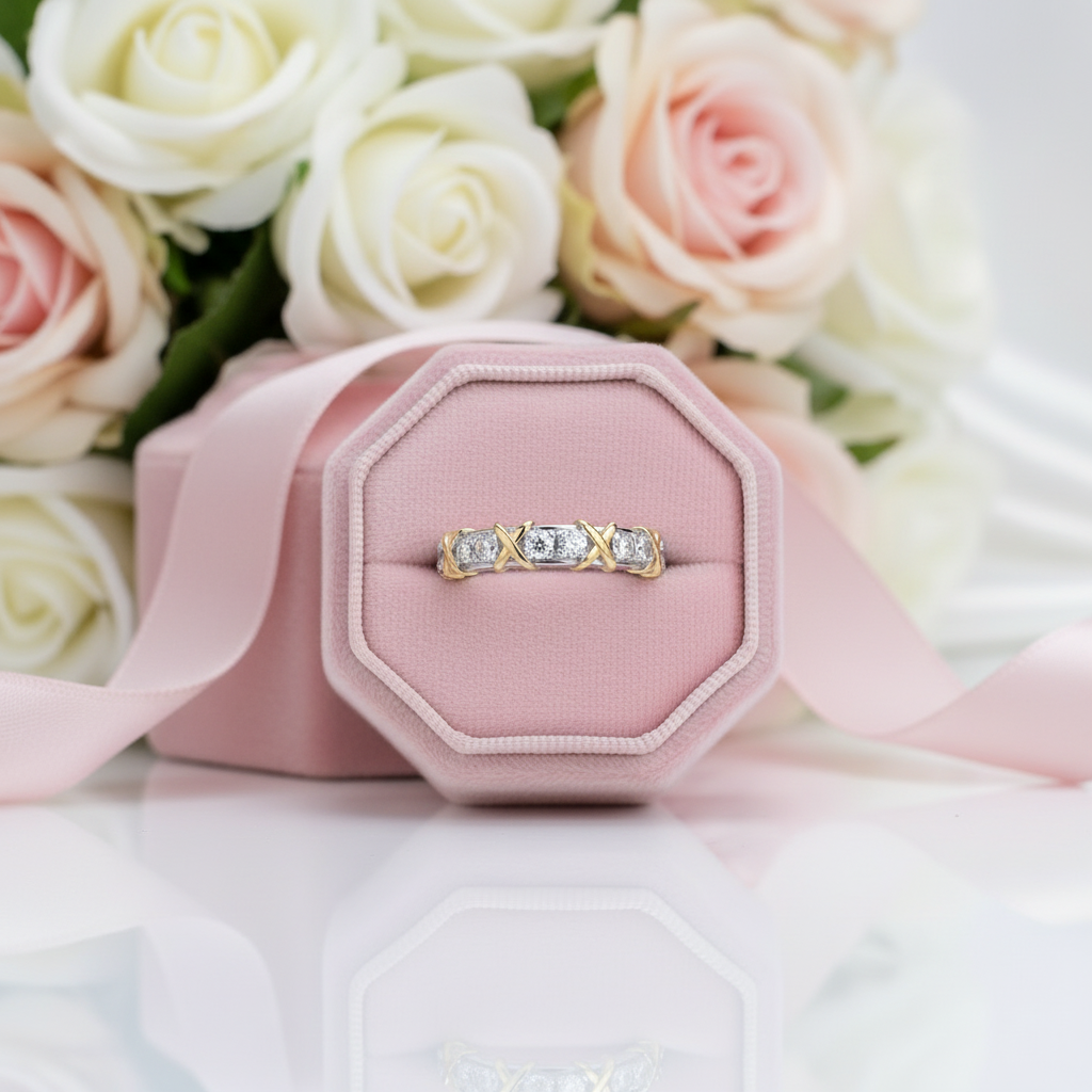 Yellow Gold X Diamond Option Two-Tone Wedding Band-Black Diamonds New York