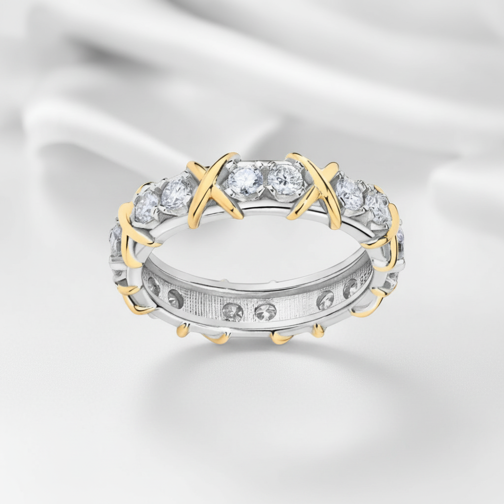 X Diamond Option Yellow Gold Two-Tone Wedding Band-Black Diamonds New York