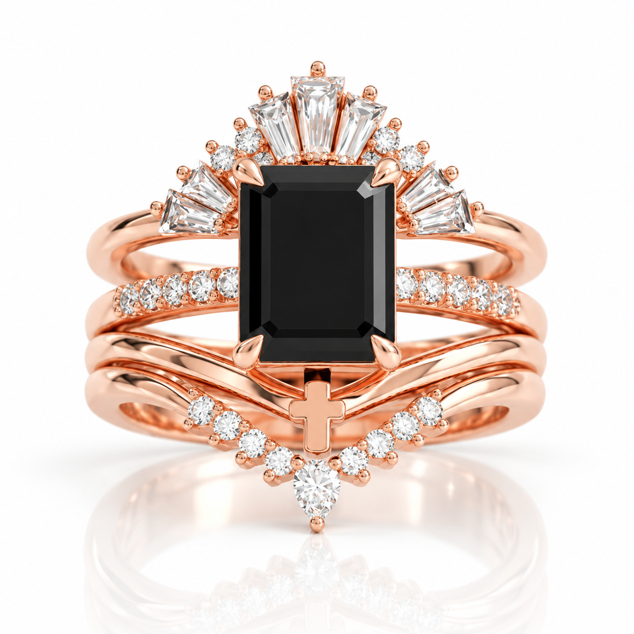 You Are Worth It- Black Emerald Cut Diamond Option Gothic Promise Ring Set-Black Diamonds New York