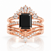 You Are Worth It- Black Emerald Cut Diamond Option Gothic Promise Ring Set-Black Diamonds New York