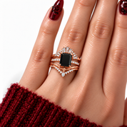 You Are Worth It- Black Emerald Cut Diamond Option Gothic Promise Ring Set-Black Diamonds New York