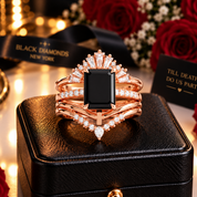 You Are Worth It- Black Emerald Cut Diamond Option Gothic Promise Ring Set-Black Diamonds New York
