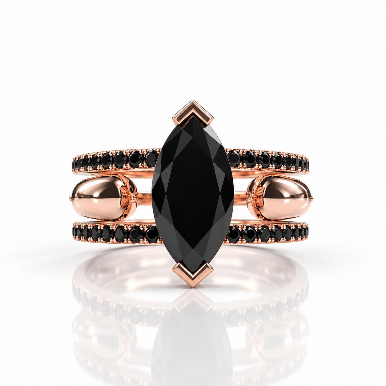 You & Me Rings- 14K Rose Gold Gothic Wedding Rings-Black Diamonds New York