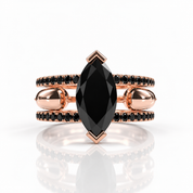You & Me Rings- 14K Rose Gold Gothic Wedding Rings-Black Diamonds New York