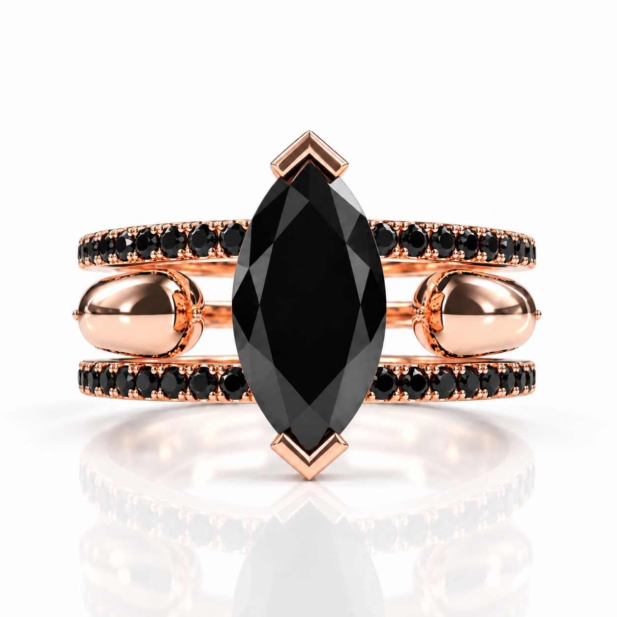 You & Me Rings- 14K Rose Gold Gothic Wedding Rings-Black Diamonds New York