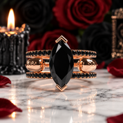 You & Me Rings- 14K Rose Gold Gothic Wedding Rings-Black Diamonds New York