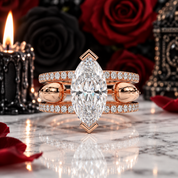 You & Me Rings- 14K Rose Gold Gothic Wedding Rings-Black Diamonds New York