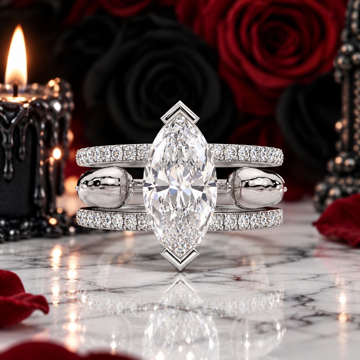 You & Me Rings- 14K Rose Gold Gothic Wedding Rings-Black Diamonds New York