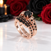 You're My Forever- 1.25 Carat Round Cut Diamond Option Skulls Promise Ring Set-Black Diamonds New York