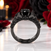 You're My Forever- 1.25 Carat Round Cut Diamond Option Skulls Promise Ring Set-Black Diamonds New York