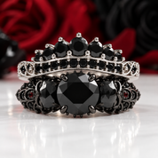 You're My Forever- 1.25 Carat Round Cut Diamond Option Skulls Promise Ring Set-Black Diamonds New York