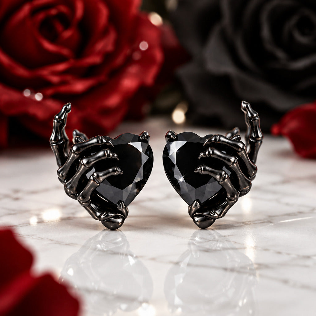 You’ve Got My Heart Forever Gothic Diamond Option Heart Earrings-Black Diamonds New York